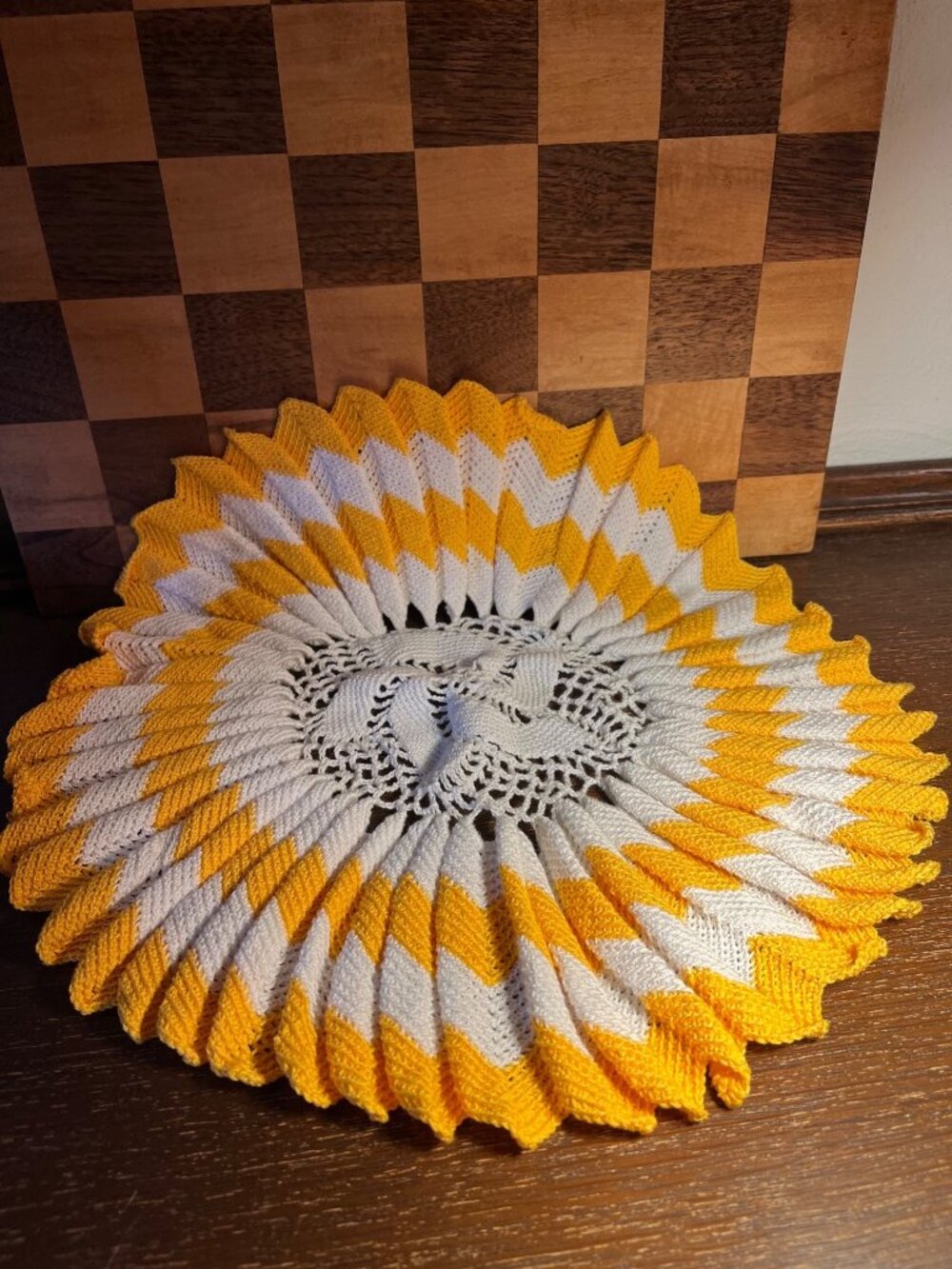 Yellow and White Handmade Doily A1262